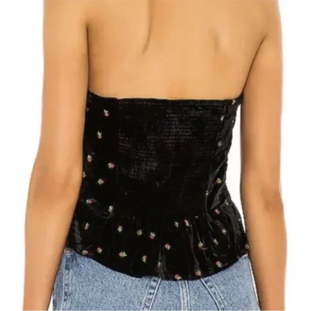 Free People Velvet‎ Rosie Embroidered Peplum Waist Strapless Top Size M
